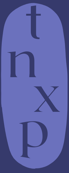 Oval-shaped logo with 'tnxp' on a blue background